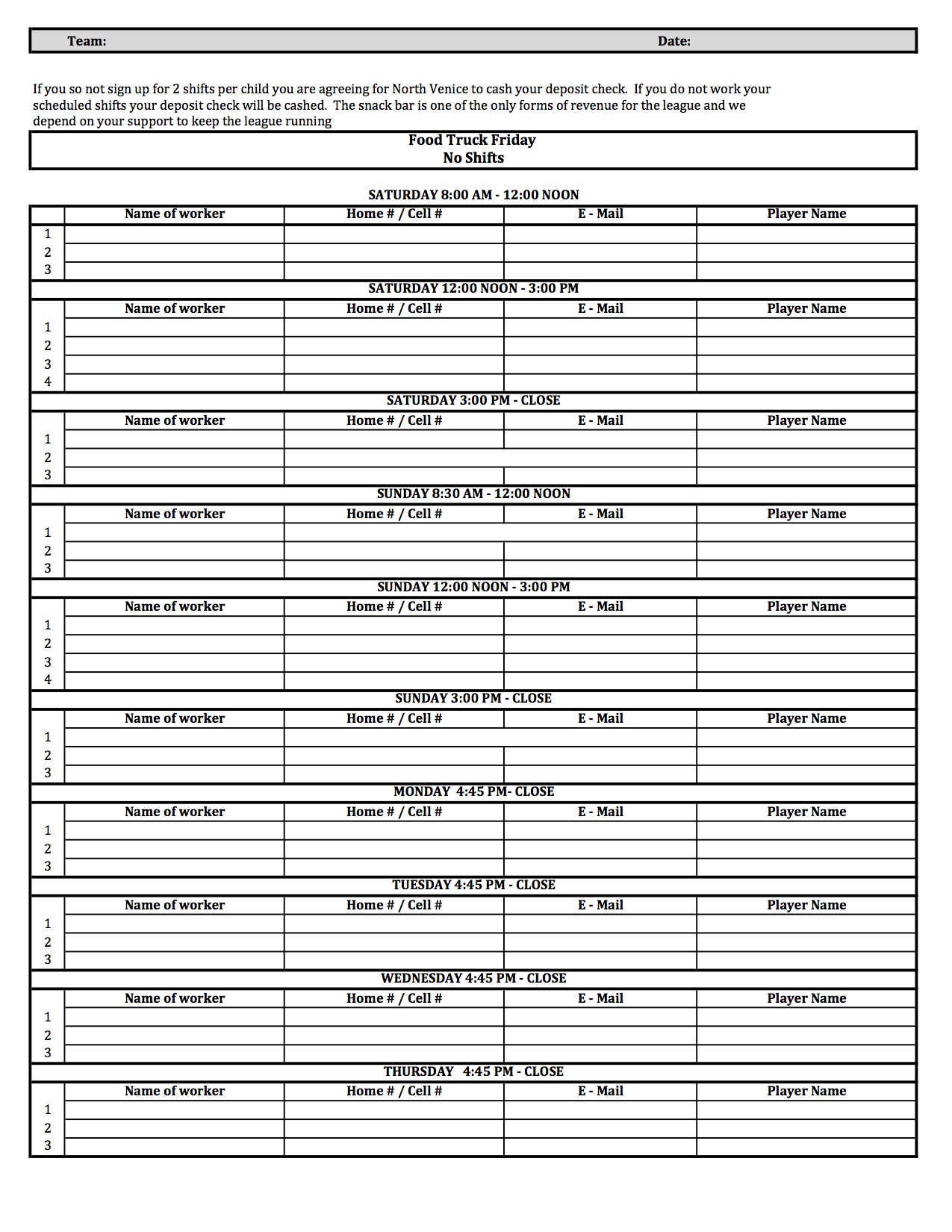 snack shack signup sheet